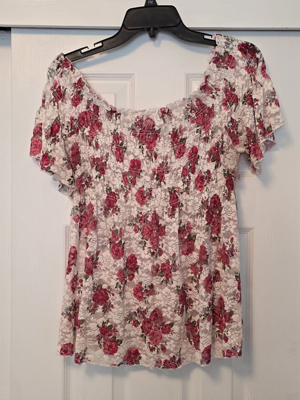 No Boundaries White Off-Shoulder Top with Pink Rose Print